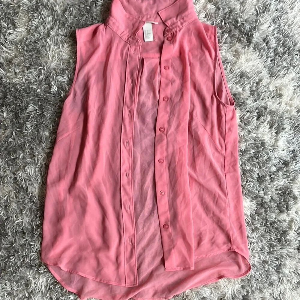 Pink Sleeveless Button-Up Blouse